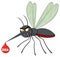 Mosquito Cartoon Character Flying With Blood Drop And Text Zika.