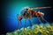 Mosquito on a green background. 3d illustration. Microscopic view. Generative AI