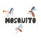 Mosquito. hand drawn lettering. Vector illustration cartoon flat icon isolated on white. can be used for: Print, banner, label,