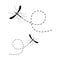 Mosquito icon. Mosquitoes flying on a dotted route. Vector illustration