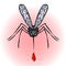 Mosquito vector. Mosquito with a drop of blood. Mosquito is looking at you