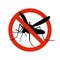 Mosquito warning prohibited sign. Anti mosquitoes, insect control vector symbol