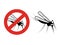 Mosquito on white background. Gnat silhouette. Symbol of Stop flying insects. Sign of ban on a mosquito repellent.