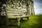 Moss coverd bench at Trumpan Church on Isle of Skye in Scotland