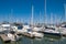 MOSS LANDING, CALIFORNIA - SEPTEMBER 9, 2015 - Boats docked in the Moss Landing Harbor.