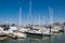 MOSS LANDING, CALIFORNIA - SEPTEMBER 9, 2015 - Boats docked in the Moss Landing Harbor