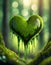 Mossy green heart, dripping colors