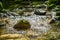 Mossy stone in a rushing mountain stream