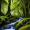 Mossy tranquility.Lost in the serenity of a secluded forest blanketed with moss.AI generated