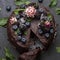 The most beautiful vegan cake is a birthday cake with blueberries, mint, blackberries and fresh flowers.