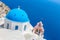 The most famous church on Santorini Island,Crete, Greece. Bell tower and cupolas of classical orthodox Greek church