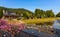 Most Michala Slowika Dzwona Bridge over Grajcarek creek in Szczawnica Zdroj springs resort in Pieniny Mountains in Lesser Poland