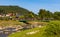 Most Michala Slowika Dzwona Bridge over Grajcarek creek in Szczawnica Zdroj springs resort in Pieniny Mountains in Lesser Poland