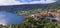 Most scenic lakes of Italy - volcanic Lago di Nemi , aerial drone view of Nemi village and volcano crater.