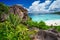 Most spectacular tropical beach Grande Anse on La Digue Island, Seychelles. Holiday vacation holidays lifestyle concept