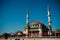 Most well known taksim square during morning with details of taksim, recently constructed taksim mosque and many turkish flags, .