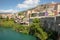Mostar, Bosnia and Herzegovina - april 2017: Nerteva River in the Old City of Mostar, UNESCO World Heritage site