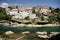 Mostar city seen from the river Neretva