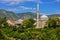 Mostar mosque and town houses view, Bosnia and Herzegovina