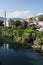 Mostar, Neretva, skyline, Koski Mehmed Pasha Mosque, minaret, Bosnia and Herzegovina, Europe, islam, religion, place of worship