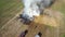 MOSTY, BELARUS - september, 2020: Fire engines extinguish straw