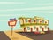 Motel in the desert. Old signboard. Vector cartoon illustration