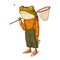 The Moth Catcher, vector illustration. Dreamy anthropomorphic frog