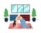 The mother is on all fours, the woman is doing relaxing back exercises in the living room, practicing yoga. Calm parent