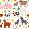 Mother and baby animals seamless pattern. Farm characters moms with their babies