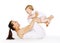 Mother and baby are doing exercise, gymnastics, fitness