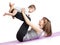 Mother with baby doing gymnastics and fitness