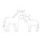 Mother and baby donkey. Coloring page for kids. Cartoon illustration for children isolated on white background.