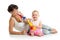 Mother and baby girl having fun with musical toys