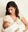 Mother with baby on hand portrait, happy maternity concept