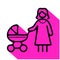 Mother baby line icon, vector pictogram of woman with stroller