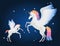 Mother and baby pegasus. Magic ponies unicorns. Vector illustration