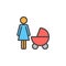 Mother with baby pram filled outline icon, line vector sign, linear colorful pictogram.