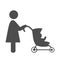 Mother with baby stroller pictogram flat icon isolated on white