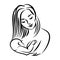 Mother with baby. Stylized outline symbol. Woman breastfeeding