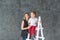 Mother and blond son on a step-ladder