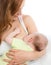 Mother breast feeding child baby boy with milk