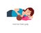 Mother breastfeeding baby with pose named inverted side lying