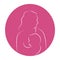 Mother breastfeeding her baby. Breastfeeding woman concept. Lactation. Line drawing on pink background. Minimalist style