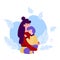 Mother cartoon character hugging her baby child, vector illustration isolated.