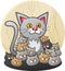 A Mother Cat Cartoon Character with a Litter of Kittens