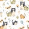 Mother cat with kitten seamless pattern