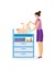 Mother changing diaper to her baby child, flat vector illustration isolated.