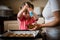 Mother and child baking together