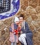 Mother and child in Barcelona eating traditional king cake