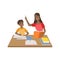 Mother And Child Doing Homework Together Illustration